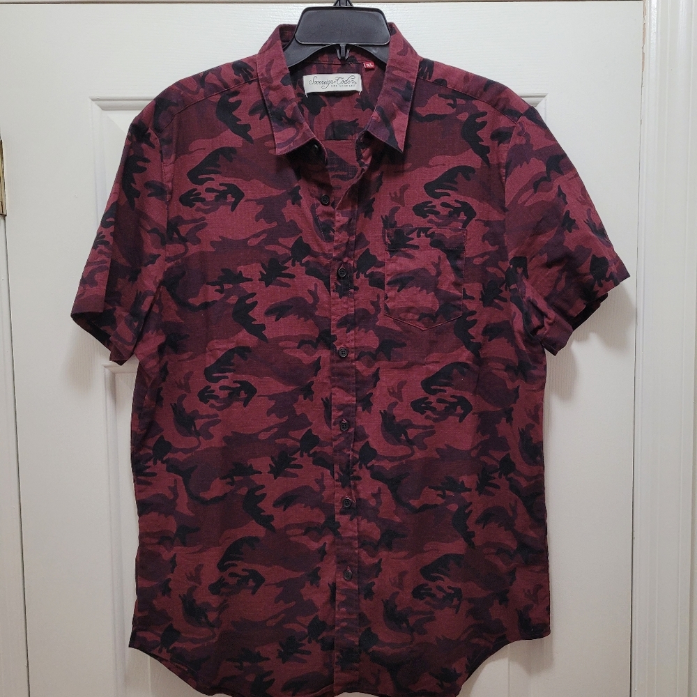 Sovereign Code Red and Black Design Button Down XL